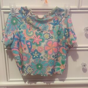 Floral Crop Top with Ruffled Neckline